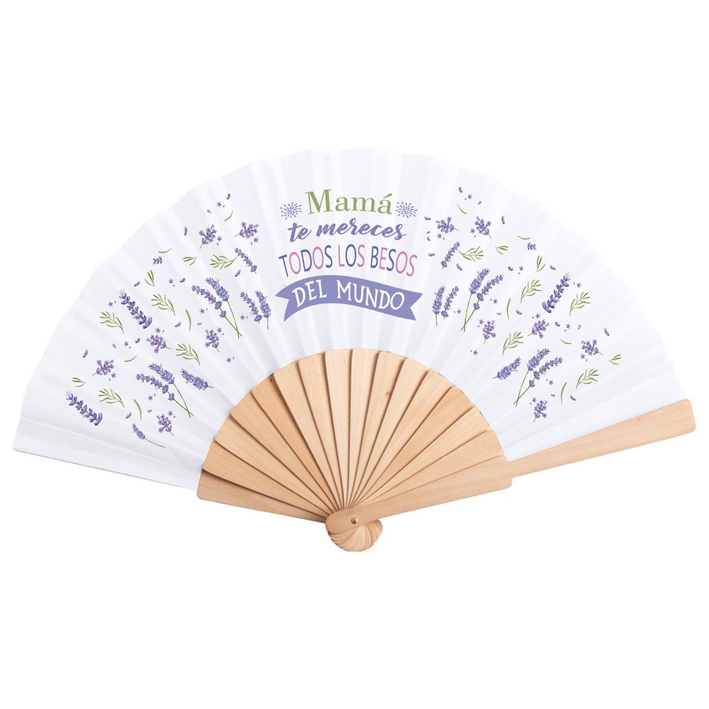 Abanico Flores Lavanda "MAMÁ Te mereces todos los besos del mundo" - L'Informal