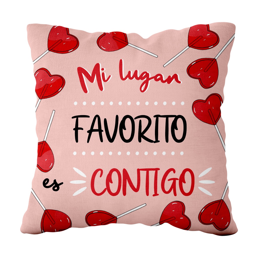 [CO909] Cojín De Poliéster "Mi Lugar Favorito Es Contigo" Pequeño 20x20 cm - L'Informal
