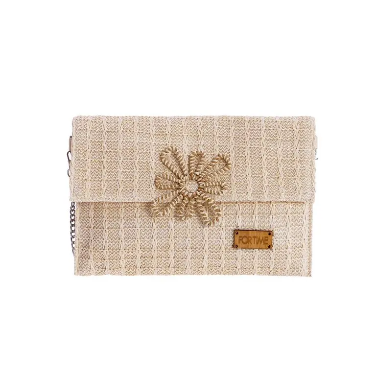 Bolso de Mano ForTime Trenzado Natural con Detalle Floral Texturizado - FORTime