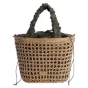 Bolso de Rafia Calada con Asas Fruncidas y Asa Bandolera Desmontable - FORTime 