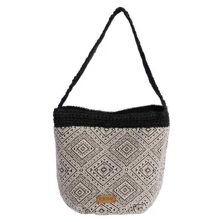 [0RV6454001] Bolso de Hombro de Tela con Patrón Diamantado  - FORTime