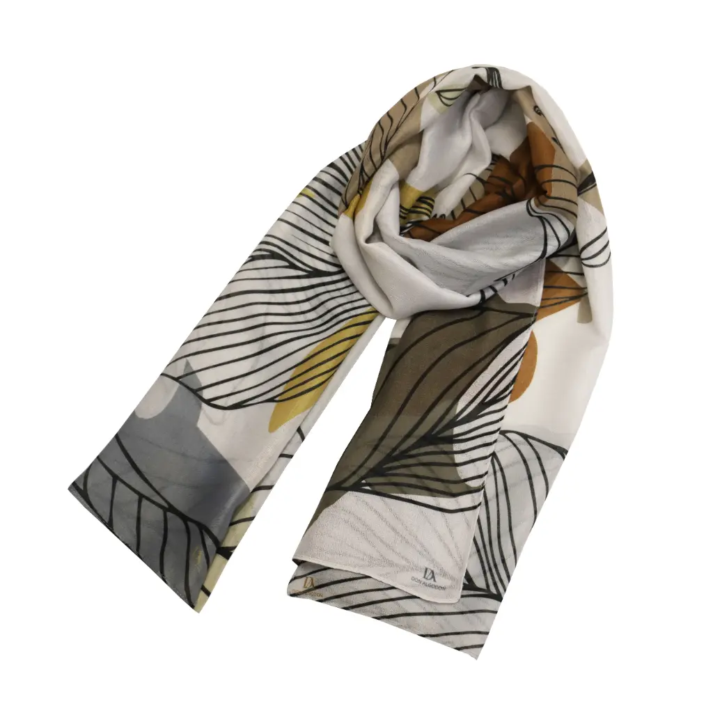 [0RI9671000] Pañuelo Hojas Grises y Marrones - Don Algodón