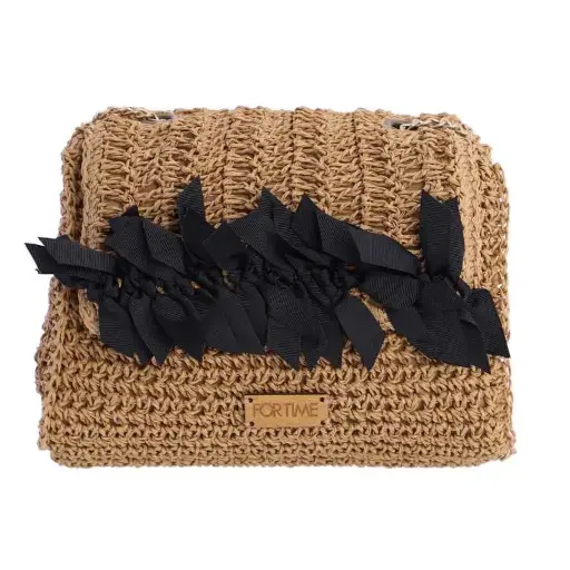 [0RV6452013] Bandolera de Raffia ForTime con Lazos Negros - FORTime