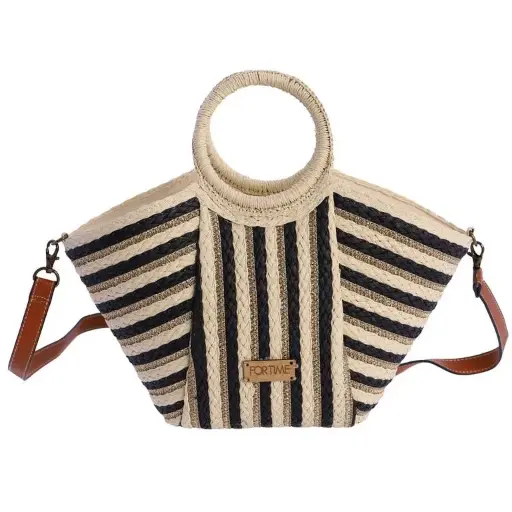 [0RV6461001] Bolso de Mano ForTime Rayado con Asas Circulares - FORTime