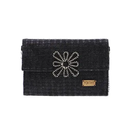[0RV6488001] Bolso de Mano ForTime Trenzado con Detalle Floral - FORTime