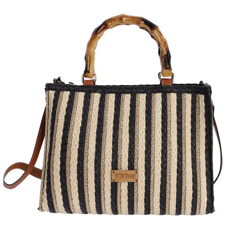 Bolso de Mano ForTime Rayado con Asa de Bambú - FORTime