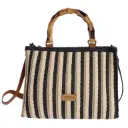 Bolso de Mano ForTime Rayado con Asa de Bambú - FORTime