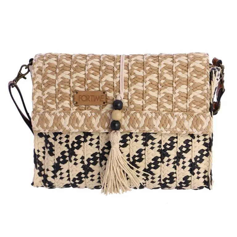 Bolso Bandolera de Rafia con Diseño Geométrico - FORTime