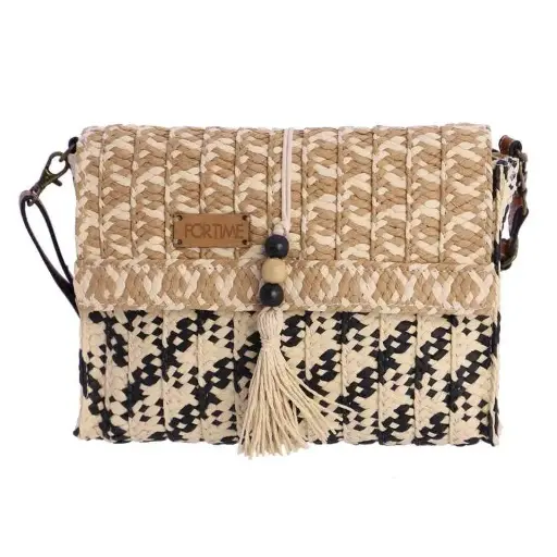 [0RV6446013] Bolso Bandolera de Rafia con Diseño Geométrico - FORTime