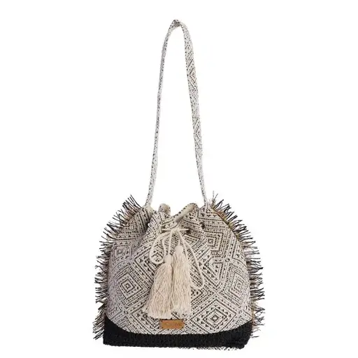 [0RV6453001] Bolso Saco de Tela con Patrón Étnico  - FORTime
